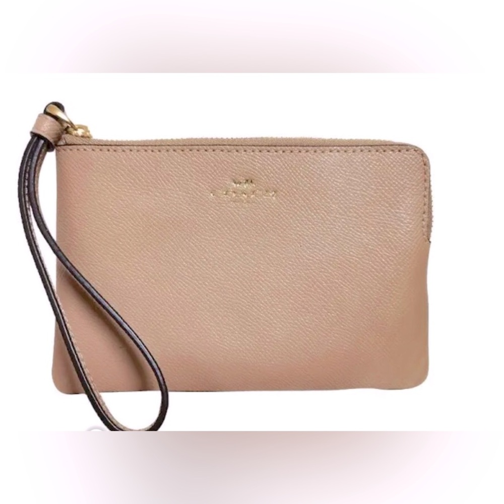 COACH LEATHER CORNER ZIP WRISTLET